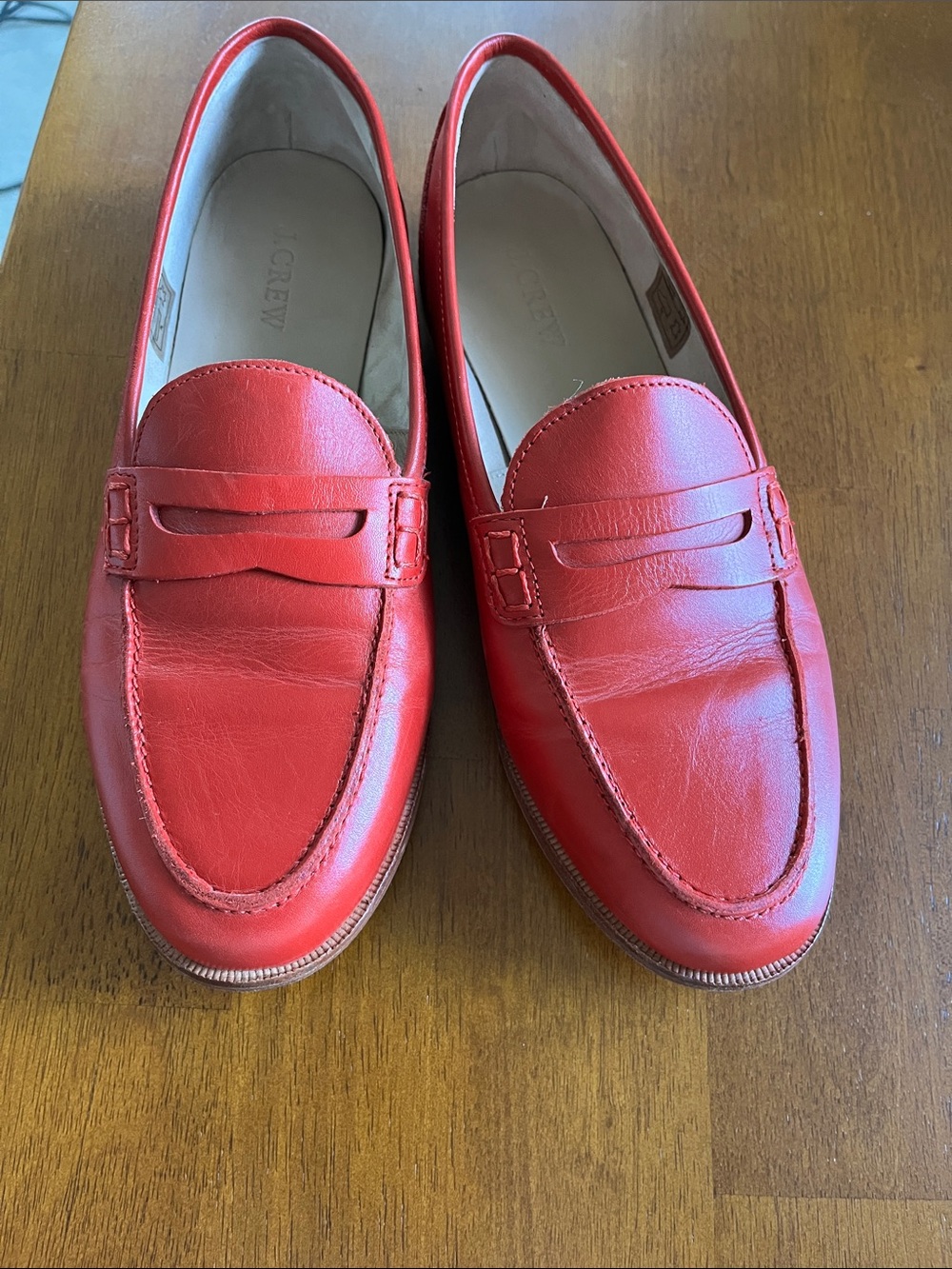 J. Crew women’s Bright Red Leather Penny Loafers